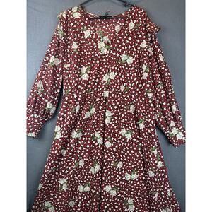 Eloquii Rust Beige Black Leopard Print Long Puff Sleeve Floral Dress Size 20